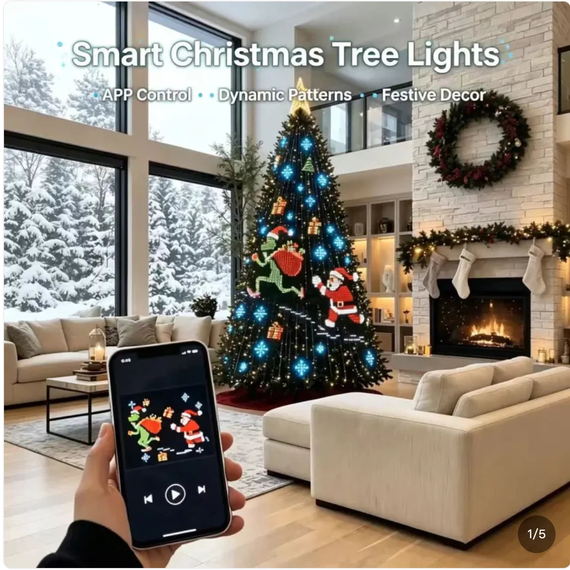 Smart Christmas tree lights, app control, dynamic patterns, festive decor